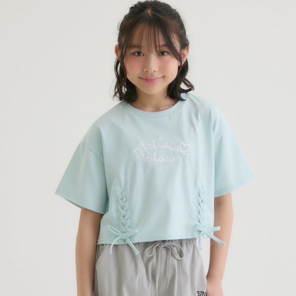 ピンク ラテ PINK-latte アソート柄レースアップ半袖Tシャツ （オフ ホワイト） オフ ホワイト