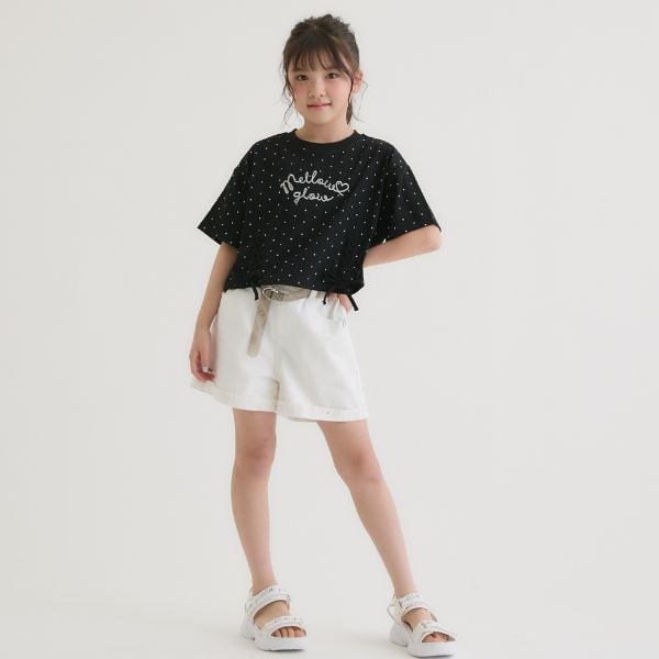 ピンク ラテ PINK-latte アソート柄レースアップ半袖Tシャツ （オフ ホワイト） オフ ホワイト