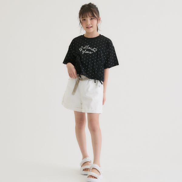 ピンク ラテ PINK-latte アソート柄レースアップ半袖Tシャツ （オフ ホワイト） オフ ホワイト