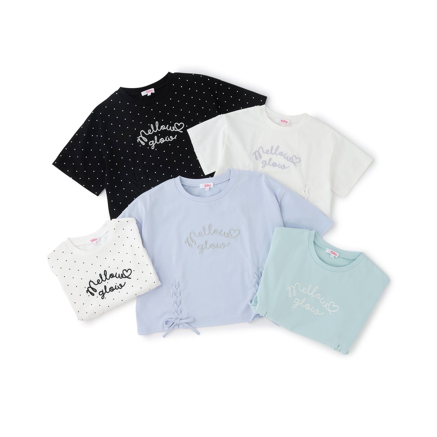 ピンク ラテ PINK-latte アソート柄レースアップ半袖Tシャツ （オフ ホワイト） オフ ホワイト