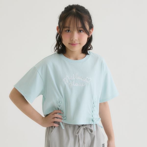 ピンク ラテ PINK-latte アソート柄レースアップ半袖Tシャツ （ミント） ミント