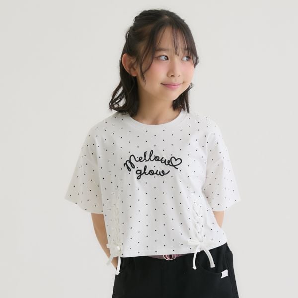 ピンク ラテ PINK-latte アソート柄レースアップ半袖Tシャツ （ドット） ドット