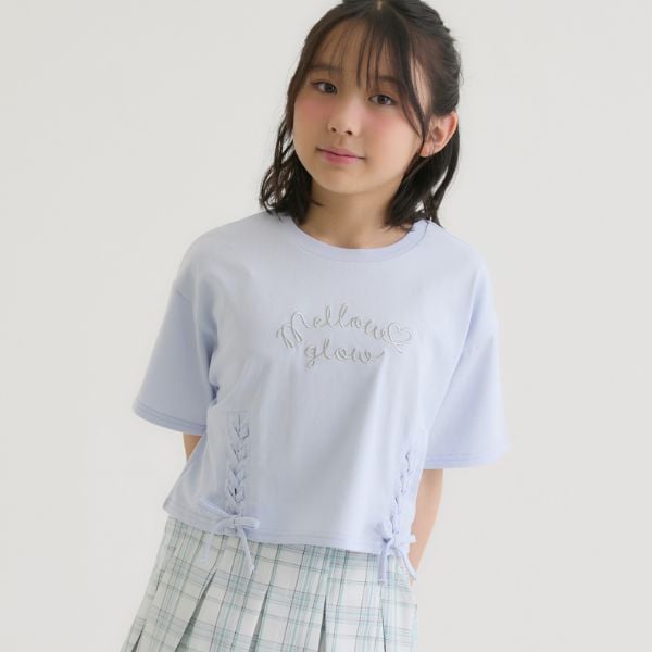 ピンク ラテ PINK-latte アソート柄レースアップ半袖Tシャツ （ラベンダー） ラベンダー
