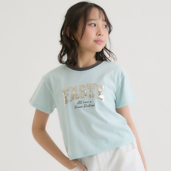 ピンク ラテ PINK-latte 【接触冷感】キラキラカレッジリンガー半袖Tシャツ （ミント） ミント