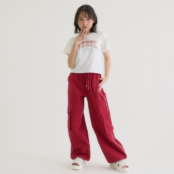 ピンク ラテ PINK-latte 【接触冷感】キラキラカレッジリンガー半袖Tシャツ （ミント） ミント
