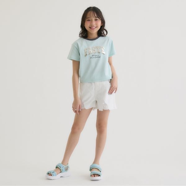 ピンク ラテ PINK-latte 【接触冷感】キラキラカレッジリンガー半袖Tシャツ （ミント） ミント