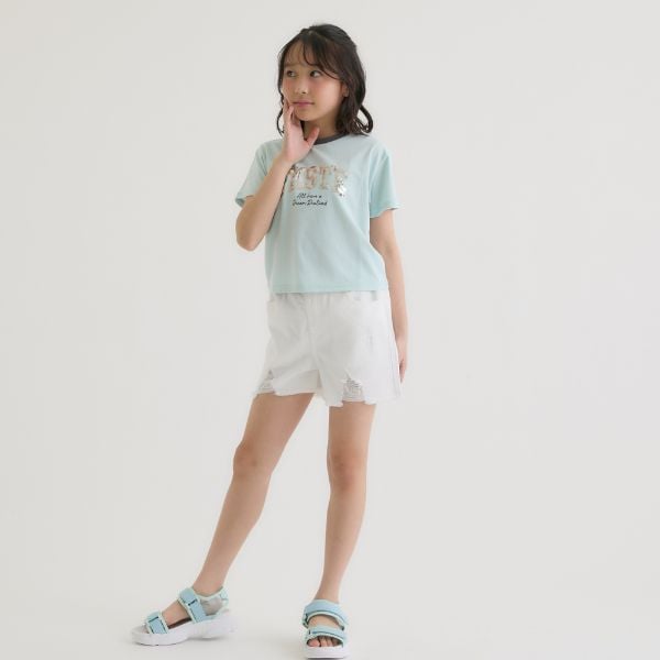 ピンク ラテ PINK-latte 【接触冷感】キラキラカレッジリンガー半袖Tシャツ （ミント） ミント