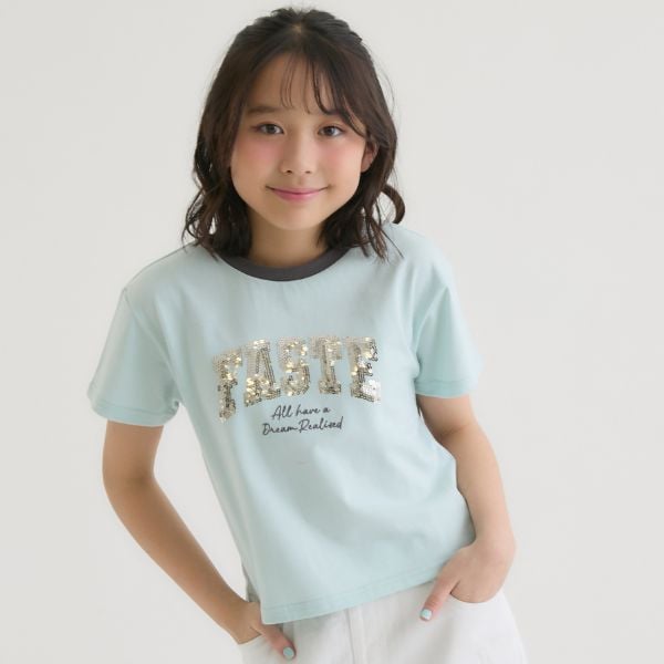ピンク ラテ PINK-latte 【接触冷感】キラキラカレッジリンガー半袖Tシャツ （ミント） ミント