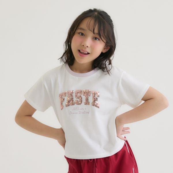 ピンク ラテ PINK-latte 【接触冷感】キラキラカレッジリンガー半袖Tシャツ （ミント） ミント