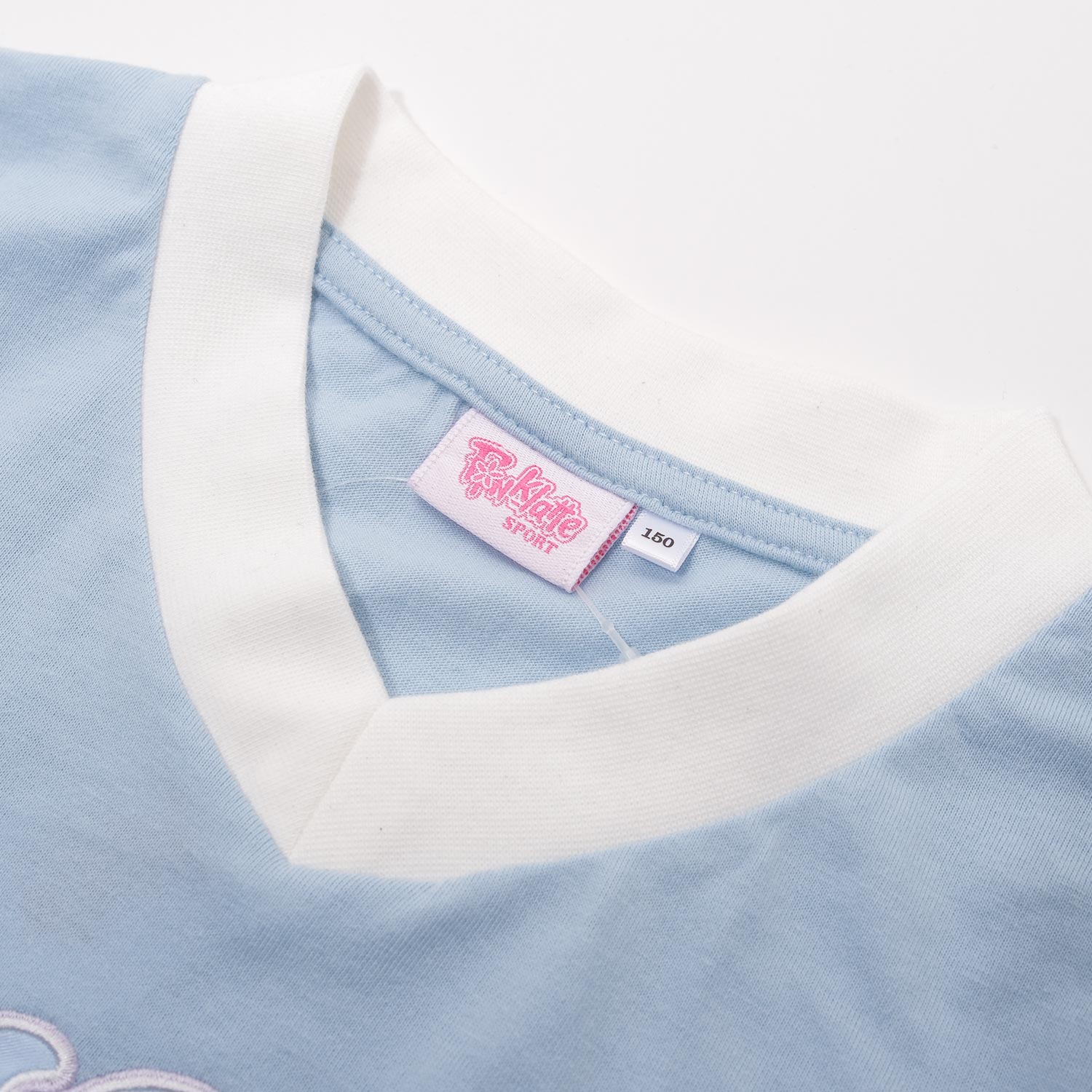 ピンク ラテ PINK-latte PINK latte SPORT 袖リボンラインショート丈Tシャツ （41/サックス） 41/サックス