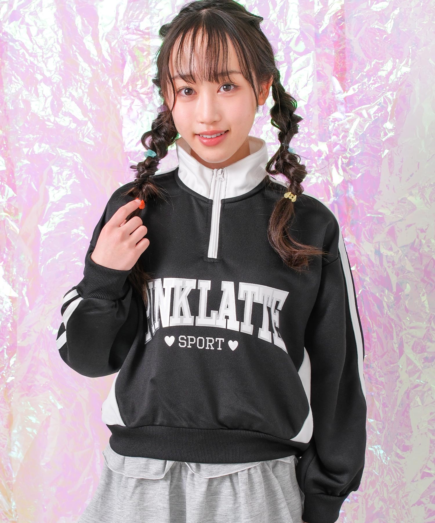 ピンク ラテ PINK-latte PINK latte SPORT 袖ラインハーフジップジャージ （5） 5