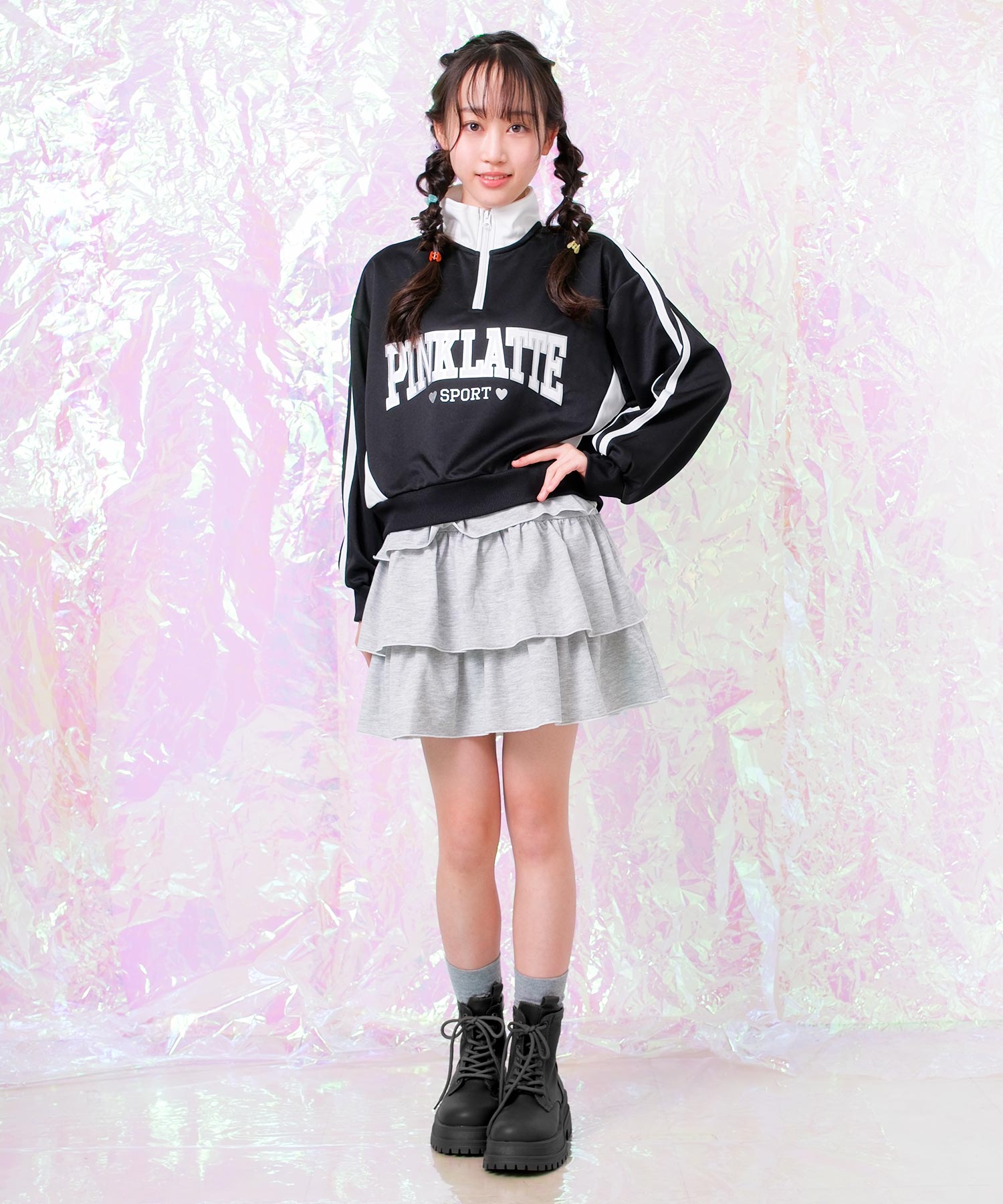 ピンク ラテ PINK-latte PINK latte SPORT 袖ラインハーフジップジャージ （5） 5