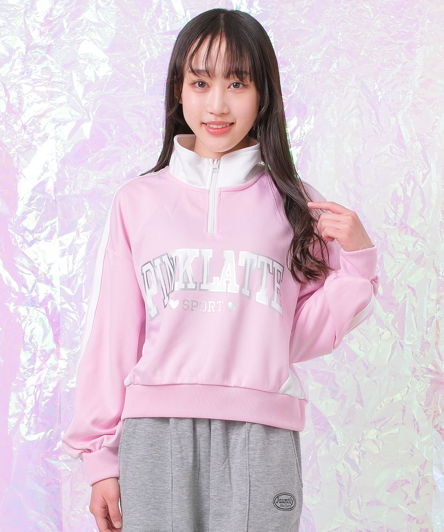 ピンク ラテ PINK-latte PINK latte SPORT 袖ラインハーフジップジャージ （21） 21
