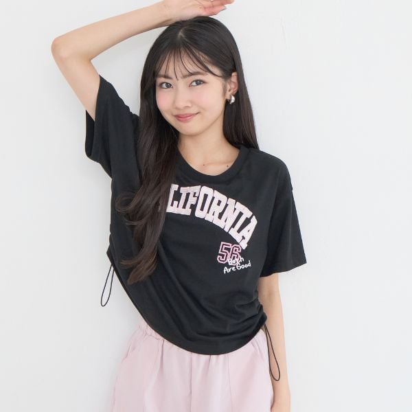 ピンク ラテ PINK-latte 【別注】サイドギャザーデザイン半袖T （黒） 黒