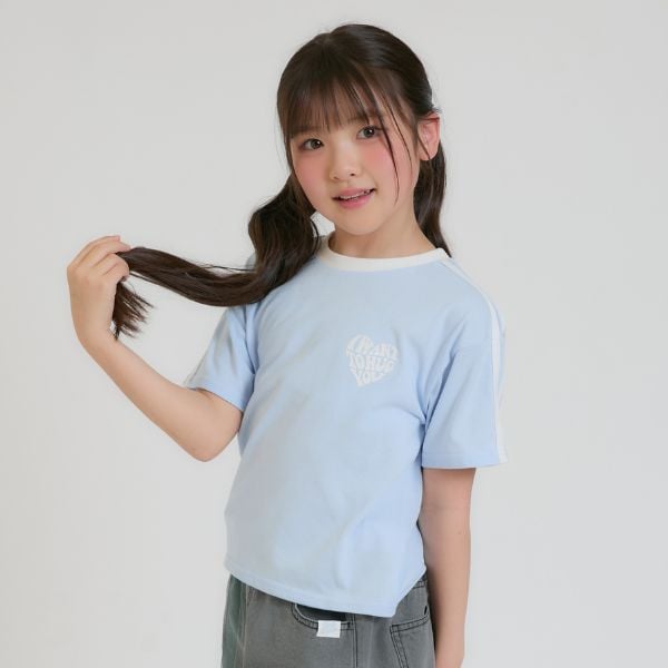 ピンク ラテ PINK-latte 【接触冷感】ハート袖ライン半袖Tシャツ （サックス） サックス