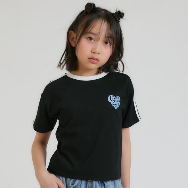 ピンク ラテ PINK-latte 【接触冷感】ハート袖ライン半袖Tシャツ （サックス） サックス