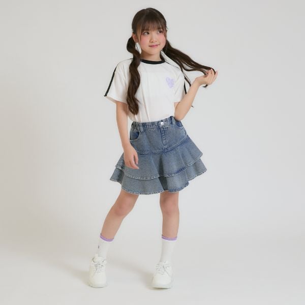 ピンク ラテ PINK-latte 【接触冷感】ハート袖ライン半袖Tシャツ （サックス） サックス