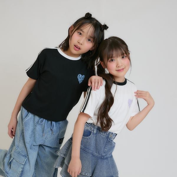 ピンク ラテ PINK-latte 【接触冷感】ハート袖ライン半袖Tシャツ （サックス） サックス