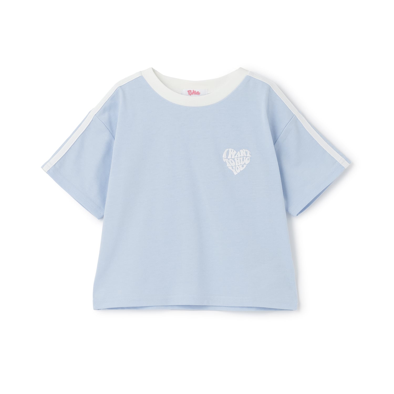 ピンク ラテ PINK-latte 【接触冷感】ハート袖ライン半袖Tシャツ （サックス） サックス
