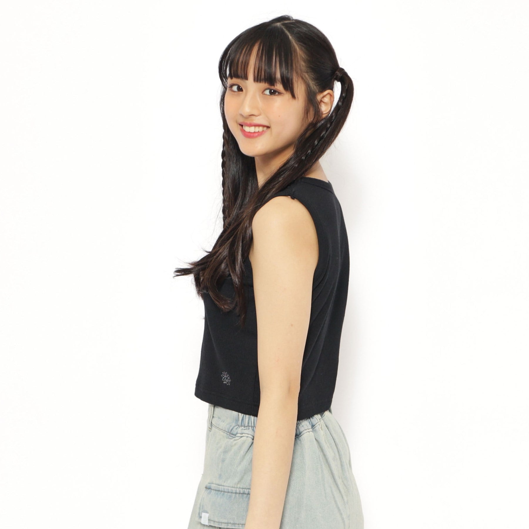 ピンク ラテ PINK-latte 【パッド付】テレコアメリカンスリーブタンク,ブラック(019)