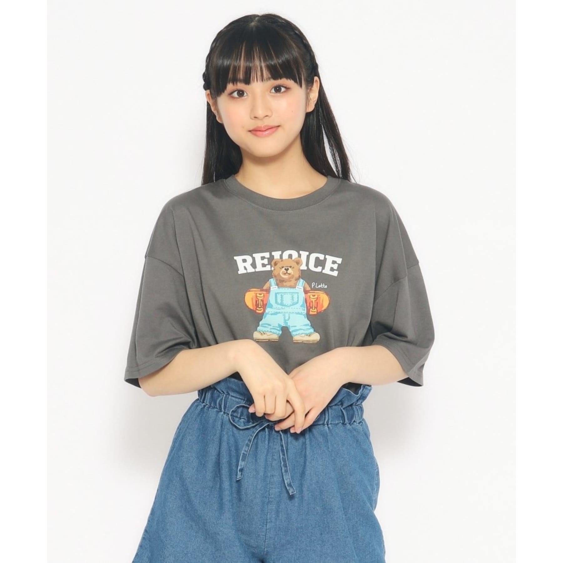 ピンク ラテ PINK-latte スケボーベアTシャツ,チャコールグレー(014)