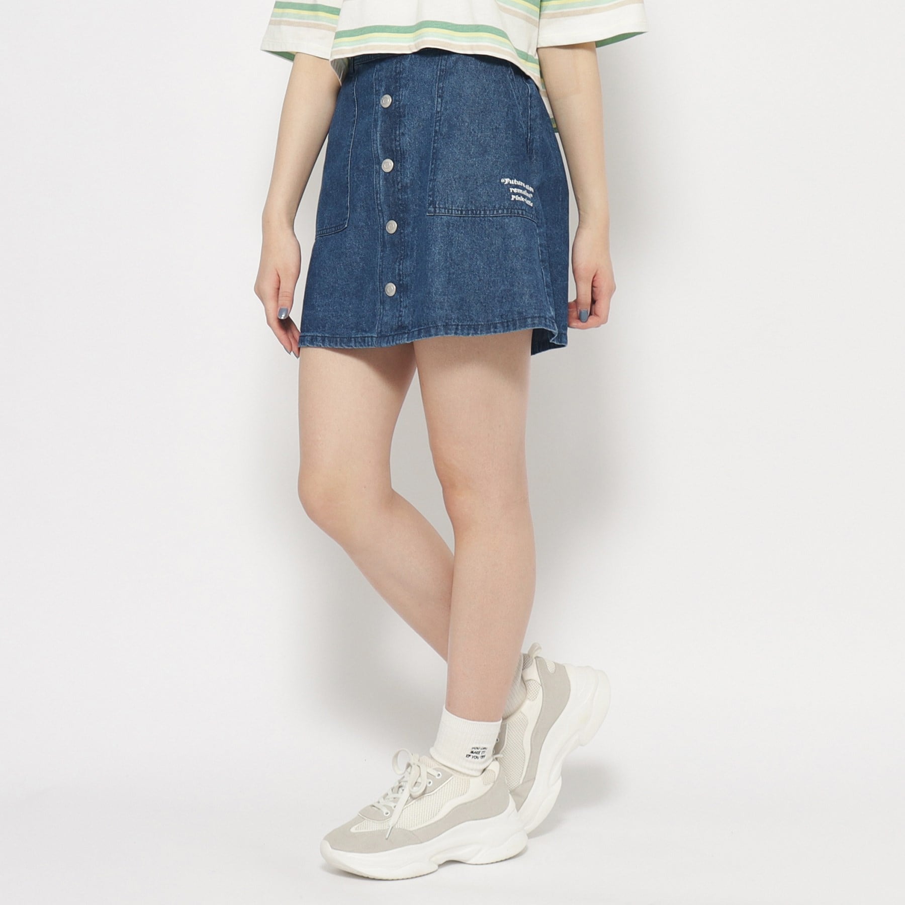 ピンク ラテ PINK-latte 【アジャスターあり】前ボタンスカート