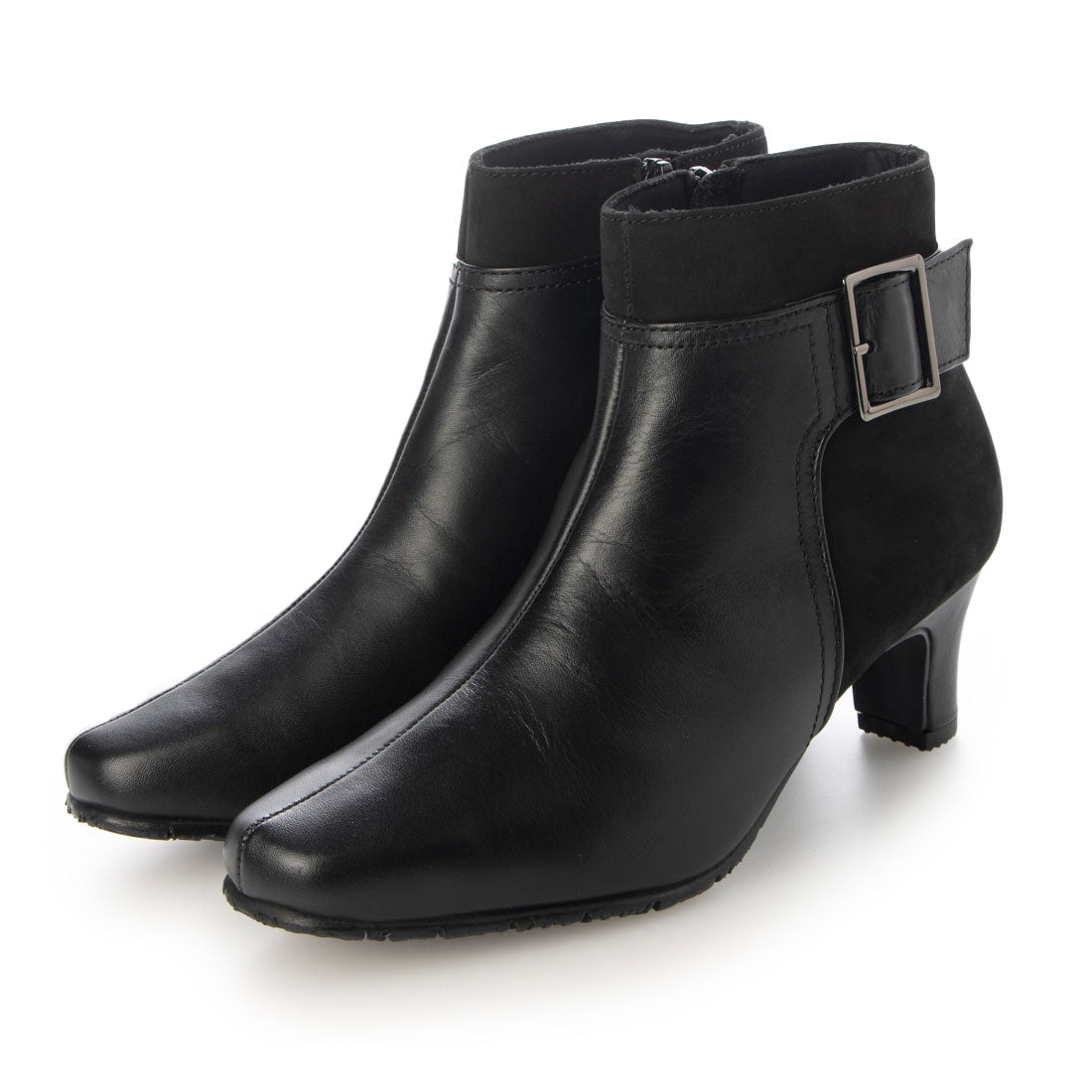 ピエディヌーディ PIEDI NUDI 異素材コンビ ベルト使い ショートブーツ,BLK/C