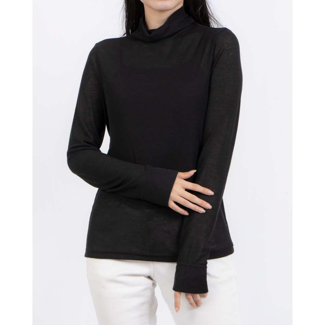 ピッツオ ビアンコ Pizzo Bianco ライトテレコボトルネックカットソー （ブラック） ブラック