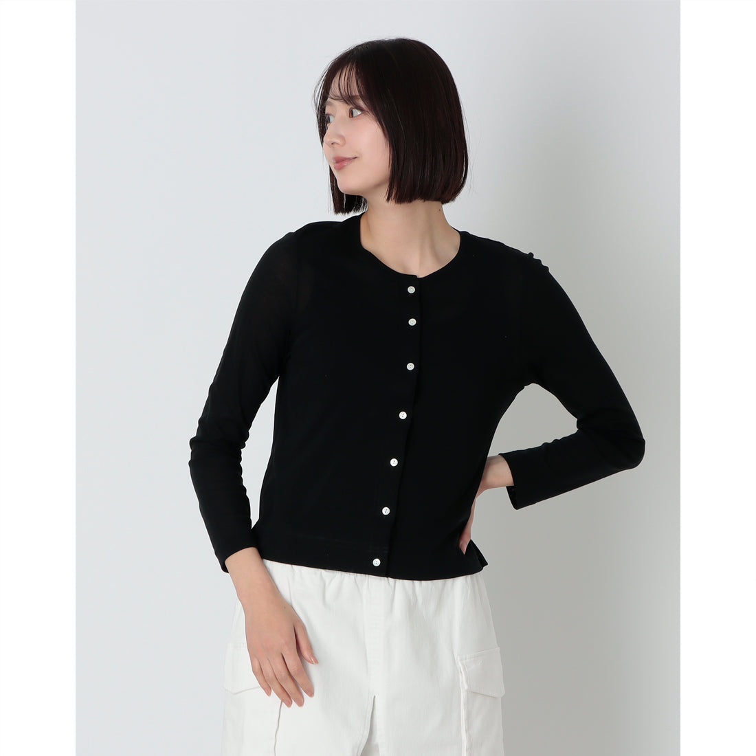 ピッツオ ビアンコ Pizzo Bianco 綿100％カーディガン （ブラック） ブラック