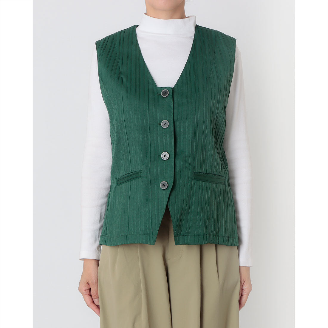 ピッツオ ビアンコ Pizzo Bianco ストレッチストライプジレ （グリーン） グリーン