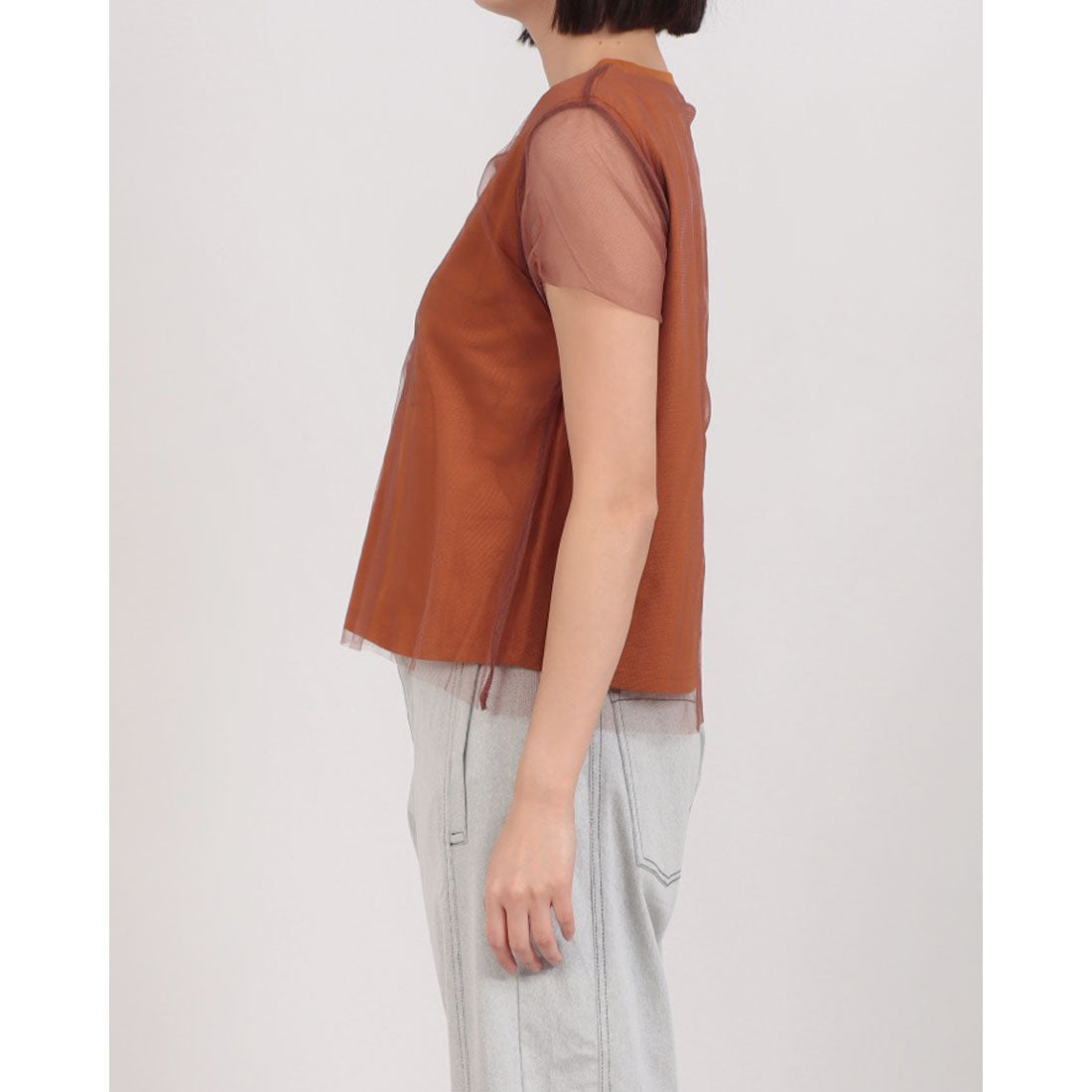 ピッツオ ビアンコ Pizzo Bianco チュールドッキングカットソー （ブラウン） ブラウン