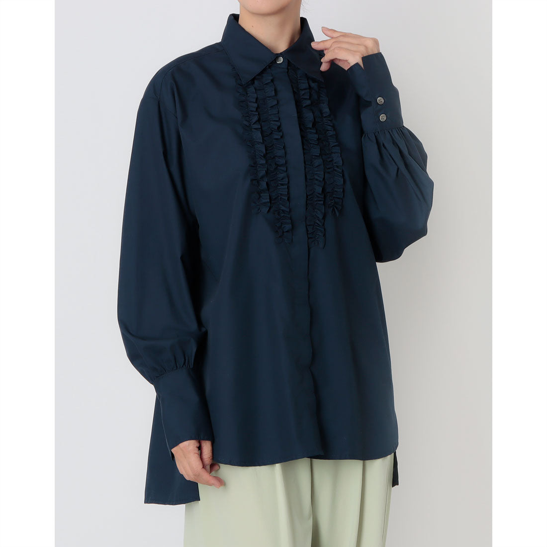 ピッツオ ビアンコ Pizzo Bianco T/Cブロードフリルブラウス （ネイビー） ネイビー