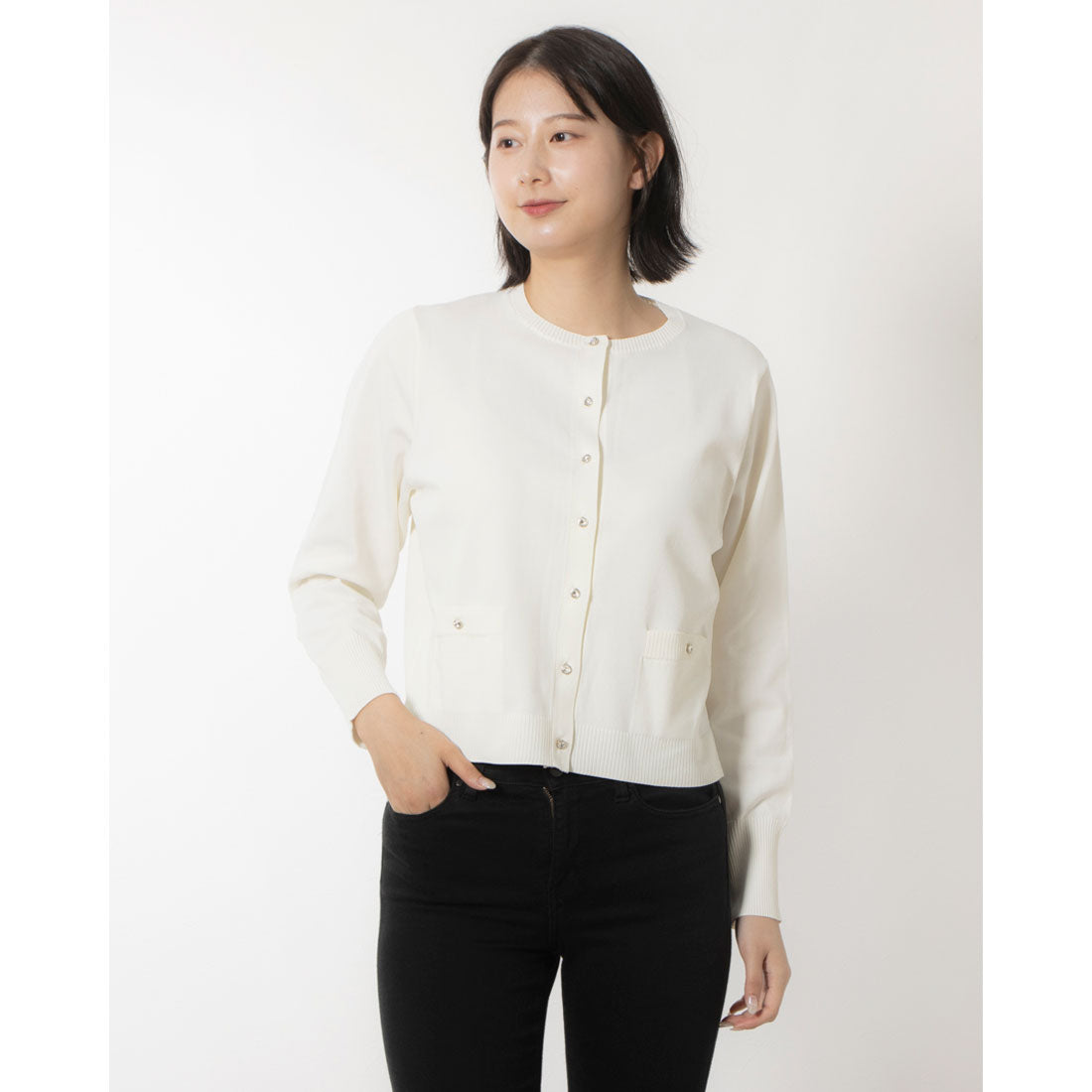 Pizzo Bianco Cardigan with Glass Buttons