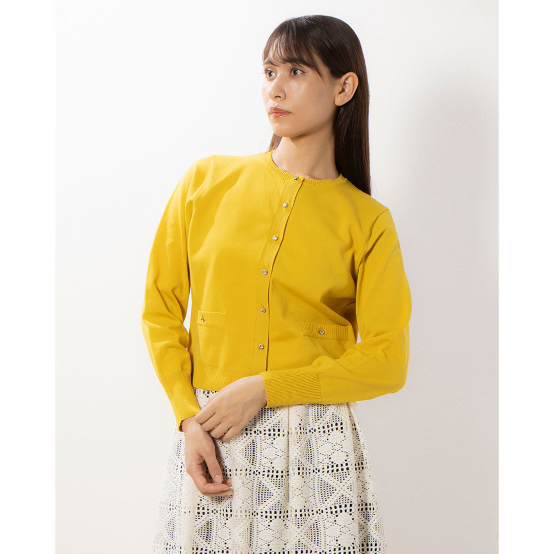 Pizzo Bianco Cardigan with Glass Buttons