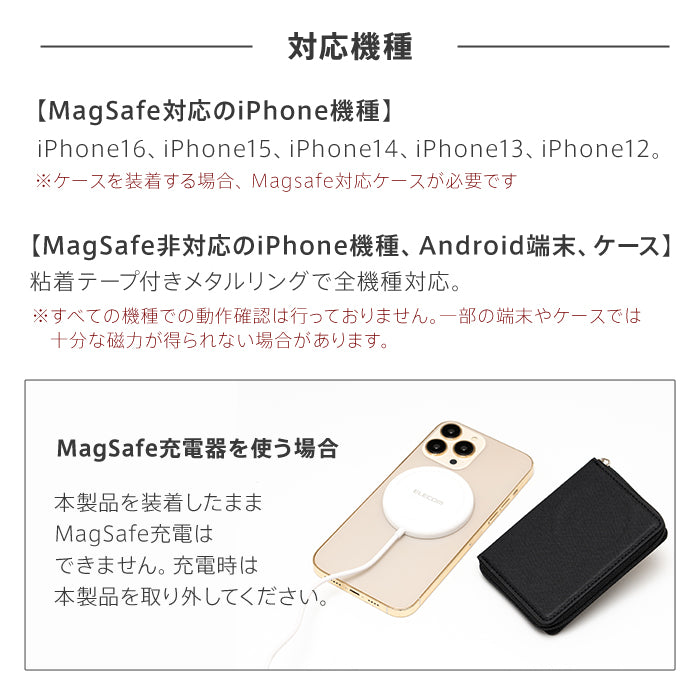 ピタング pitang magsafe カードケース 1枚 薄型 財布 小銭入れ ラウンドファスナー スマホグリップ スタンド機能 マグセーフ対応 iPhone アンドロイド （ネイビー） ネイビー