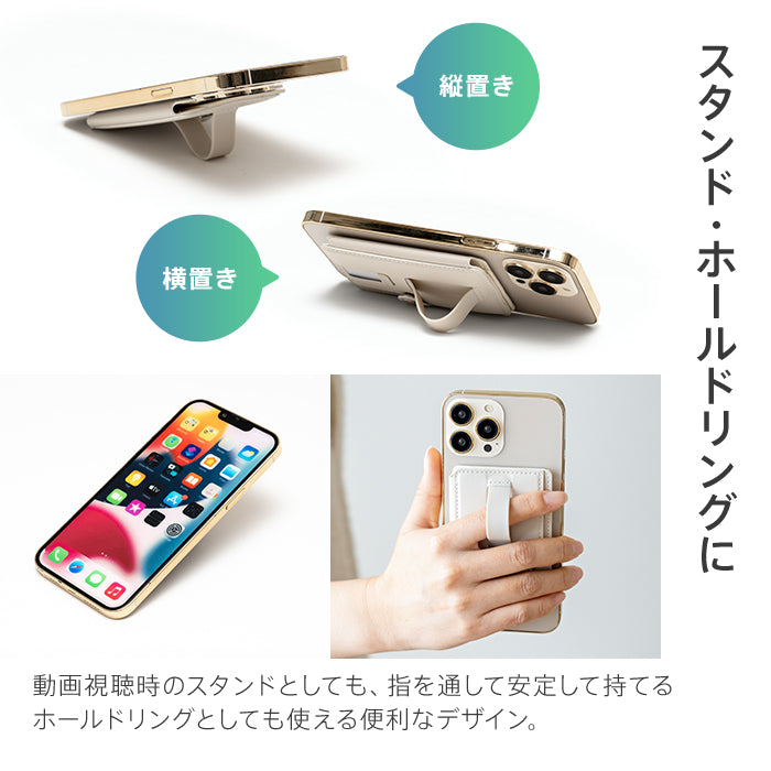 ピタング pitang magsafe カードケース 3枚 薄型 パスケース 二つ折り スマホグリップ スタンド機能 マグセーフ対応 iPhone アンドロイド （パープル） パープル