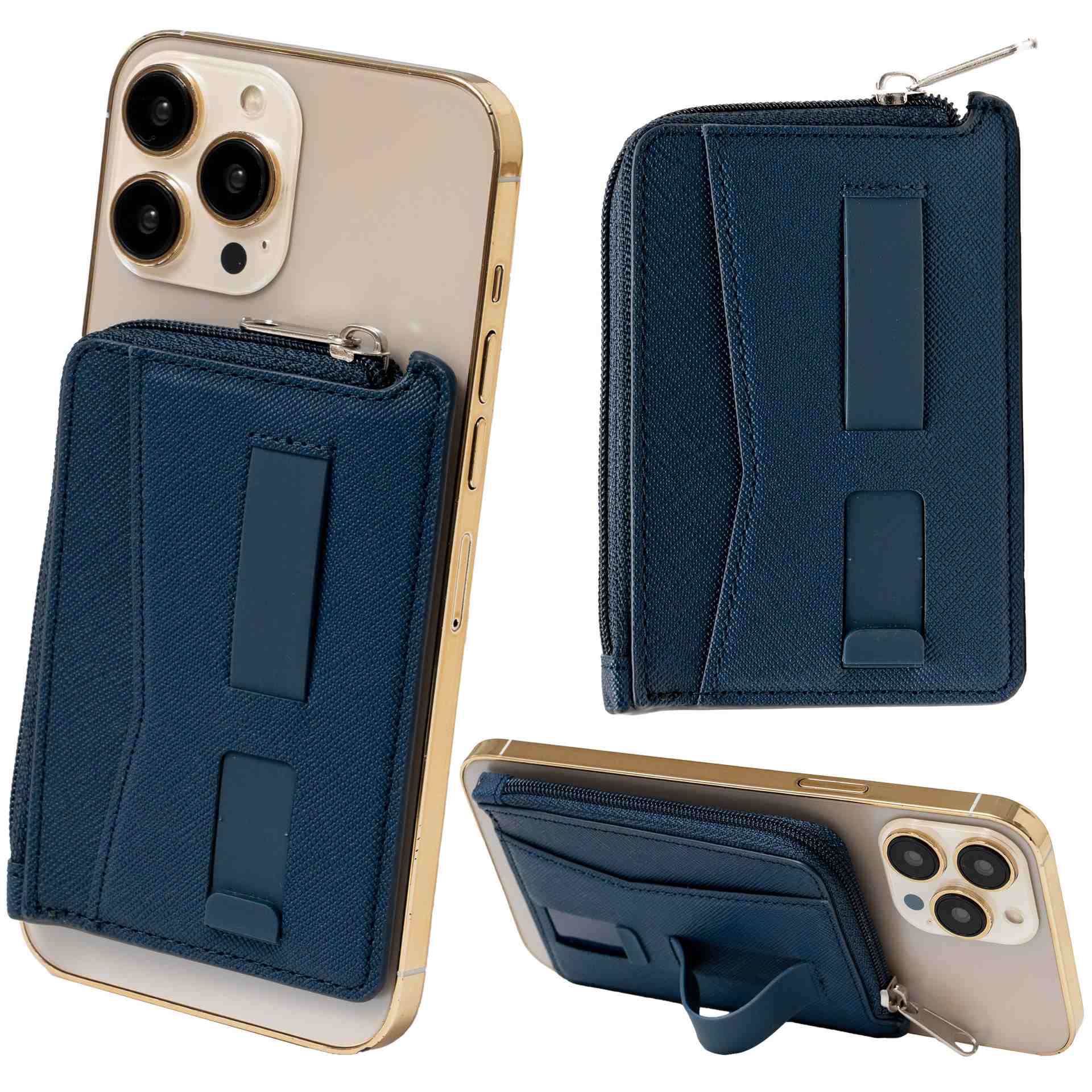 ピタング pitang magsafe カードケース 1枚 薄型 財布 小銭入れ L字ファスナー スマホグリップ スタンド機能 マグセーフ対応 iPhone アンドロイド （ネイビー） ネイビー