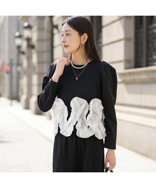 ピッチン PICCIN PICCIN PERLA カットソー 908340 フリル 長袖 クルーネック （12/ホワイト） 12/ホワイト