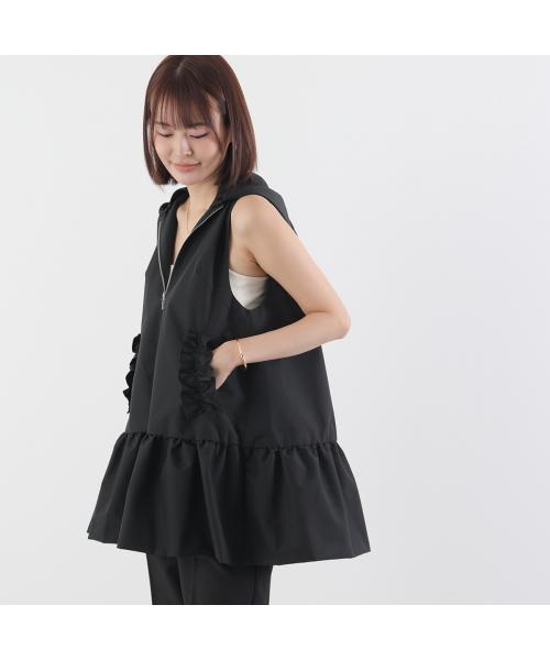 PICCIN ベスト 90700 フリル ペプラム フード付き （91/ブラック） 91/ブラック