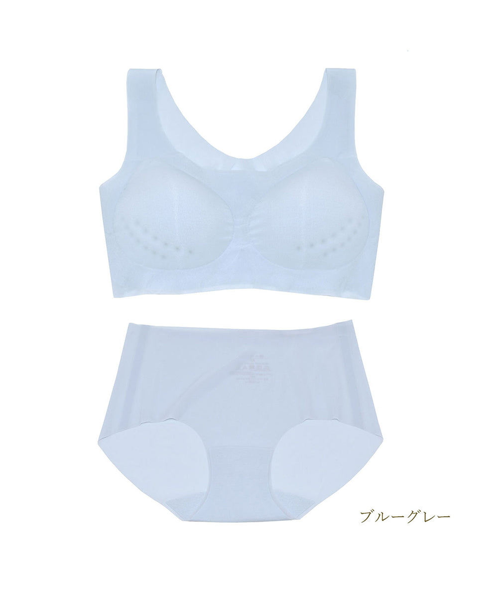 ピンクピンクピンク PINK PINK PINK 【上下セット】涼感×超極薄シームレスブラ＆シームレスショーツ 素肌感覚ブラ ストレスフリー【返品不可商品】 （ブルーグレー） ブルーグレー