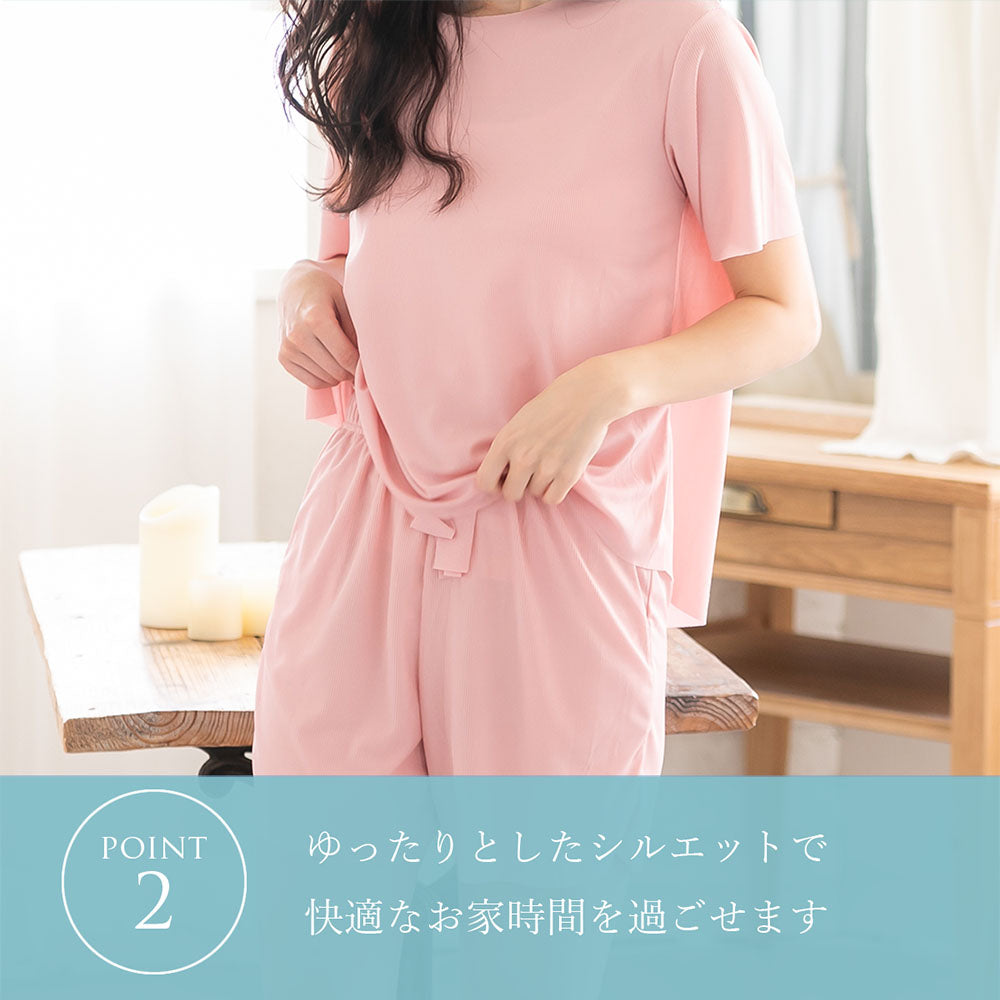 ピンクピンクピンク PINK PINK PINK 2タイプから選べる 接触冷感 半袖 上下セット ルームウェア パジャマ(ショートパンツ ロングパンツ) レディース （ピンク） ピンク