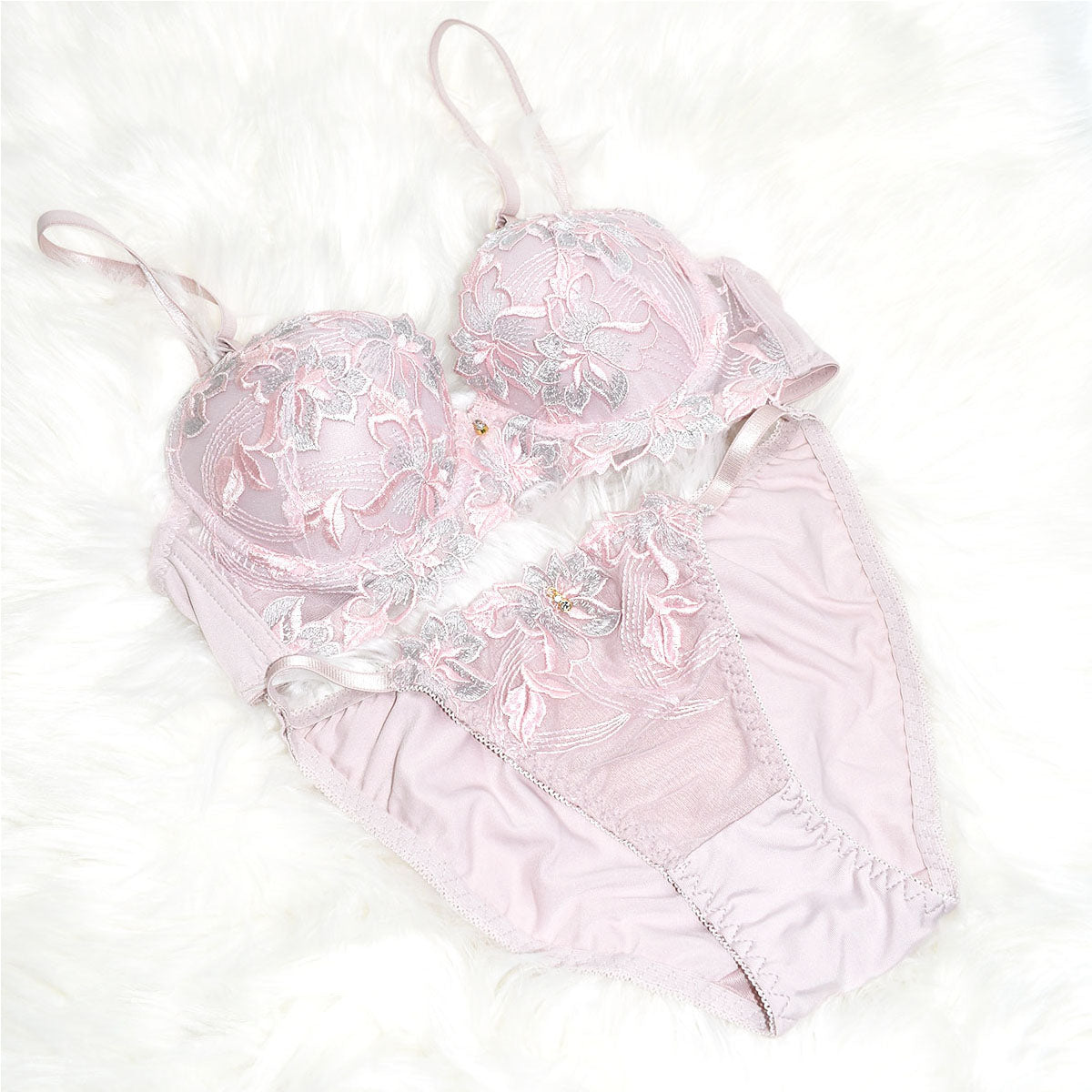 ピンクピンクピンク PINK PINK PINK 脇高モダンフラワーブラ＆ショーツセット 【返品不可商品】 （ピンク） ピンク