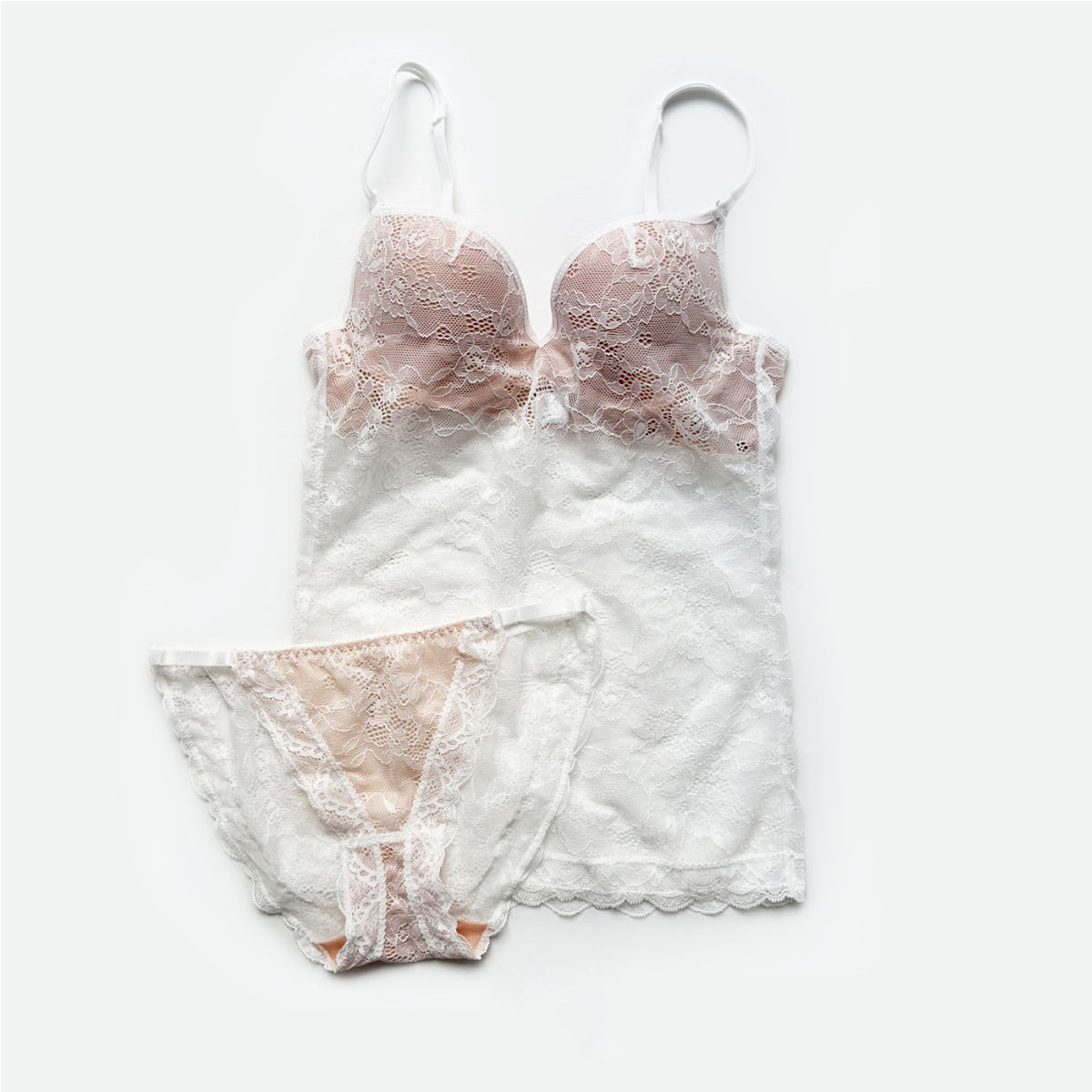 ピンクピンクピンク PINK PINK PINK カップ付レースキャミソール＆ショーツセット ブラトップ ブラキャミ 盛れる キャミソール ブラジャー インナー 谷間 カップ付きキャミ レディース 下着 【返品不可商品】 （ホワイト） ホワイト