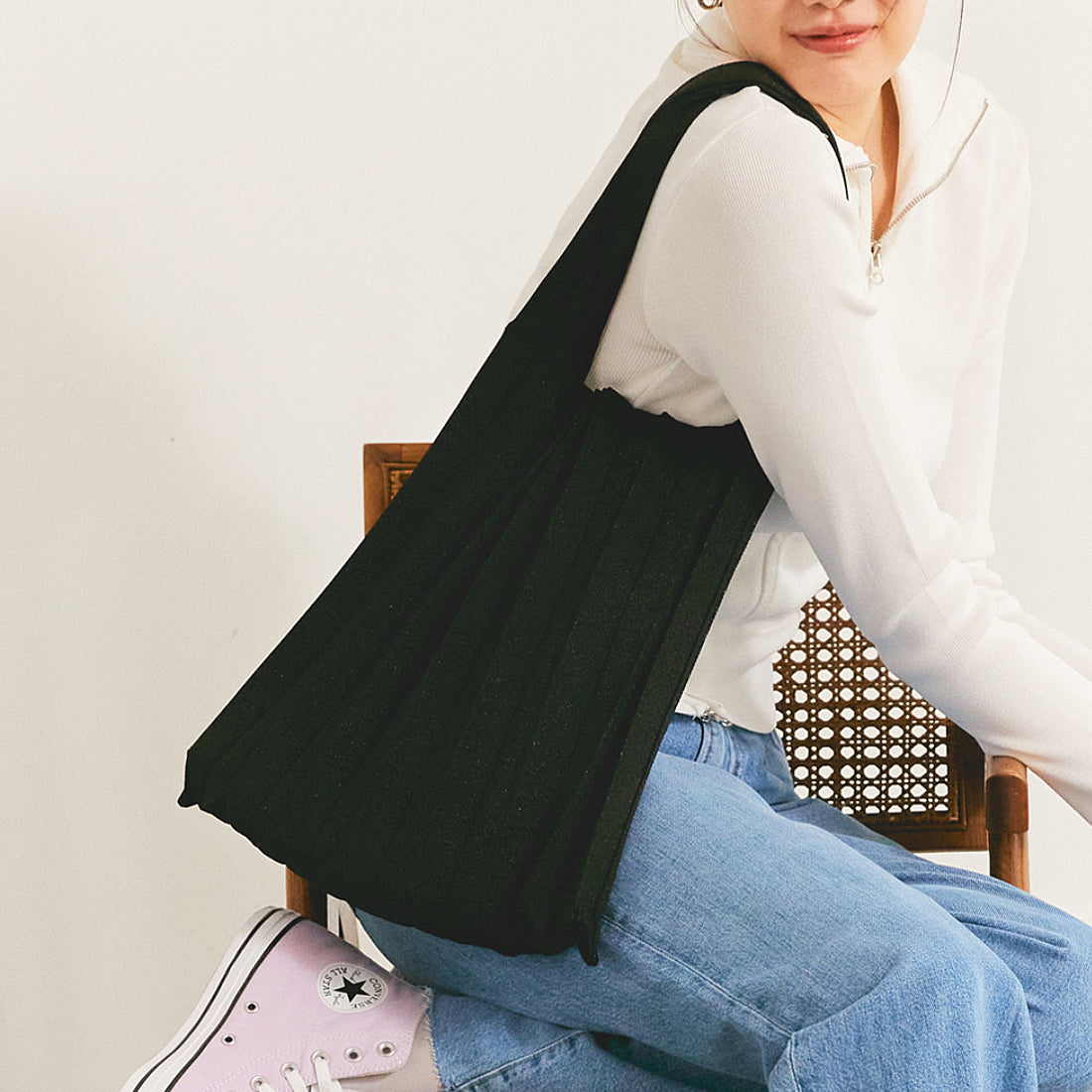 プリーツママ PLEATSMAMA グリッタートートバッグ  sh-bk-gl-bl （BLACK） BLACK
