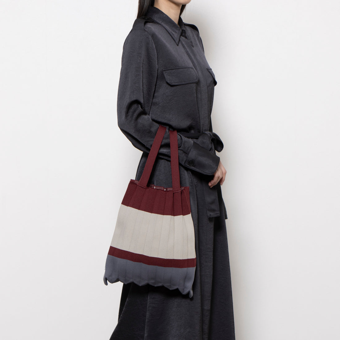 プリーツママ PLEATSMAMA ニットバッグ トートバッグ tote-block-pk-gy （PINK GREY） PINK GREY