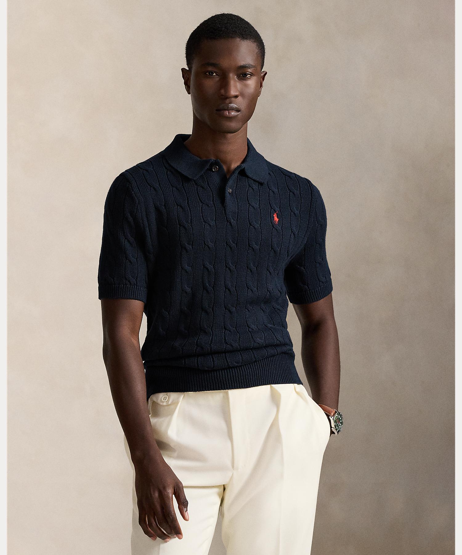 ポロ ラルフ ローレン POLO RALPH LAUREN ケーブルニット コットン ポロカラー セーター （400ブルー） 400ブルー