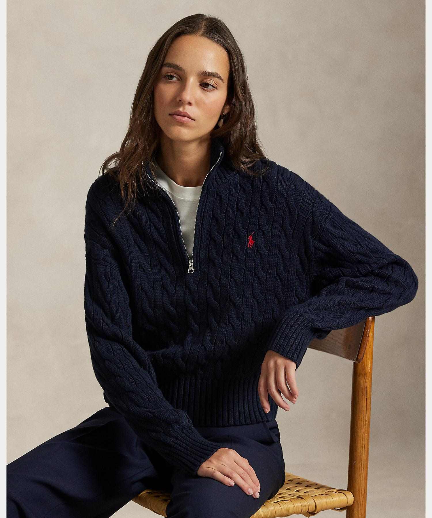 ポロ ラルフ ローレン POLO RALPH LAUREN ケーブルニット コットン クォータージップ セーター （400ブルー） 400ブルー
