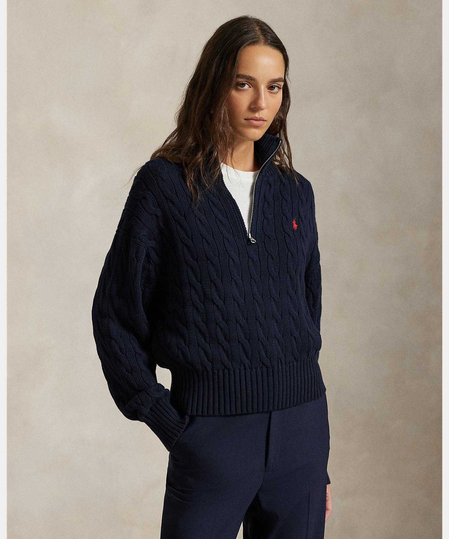 ポロ ラルフ ローレン POLO RALPH LAUREN ケーブルニット コットン クォータージップ セーター （400ブルー） 400ブルー