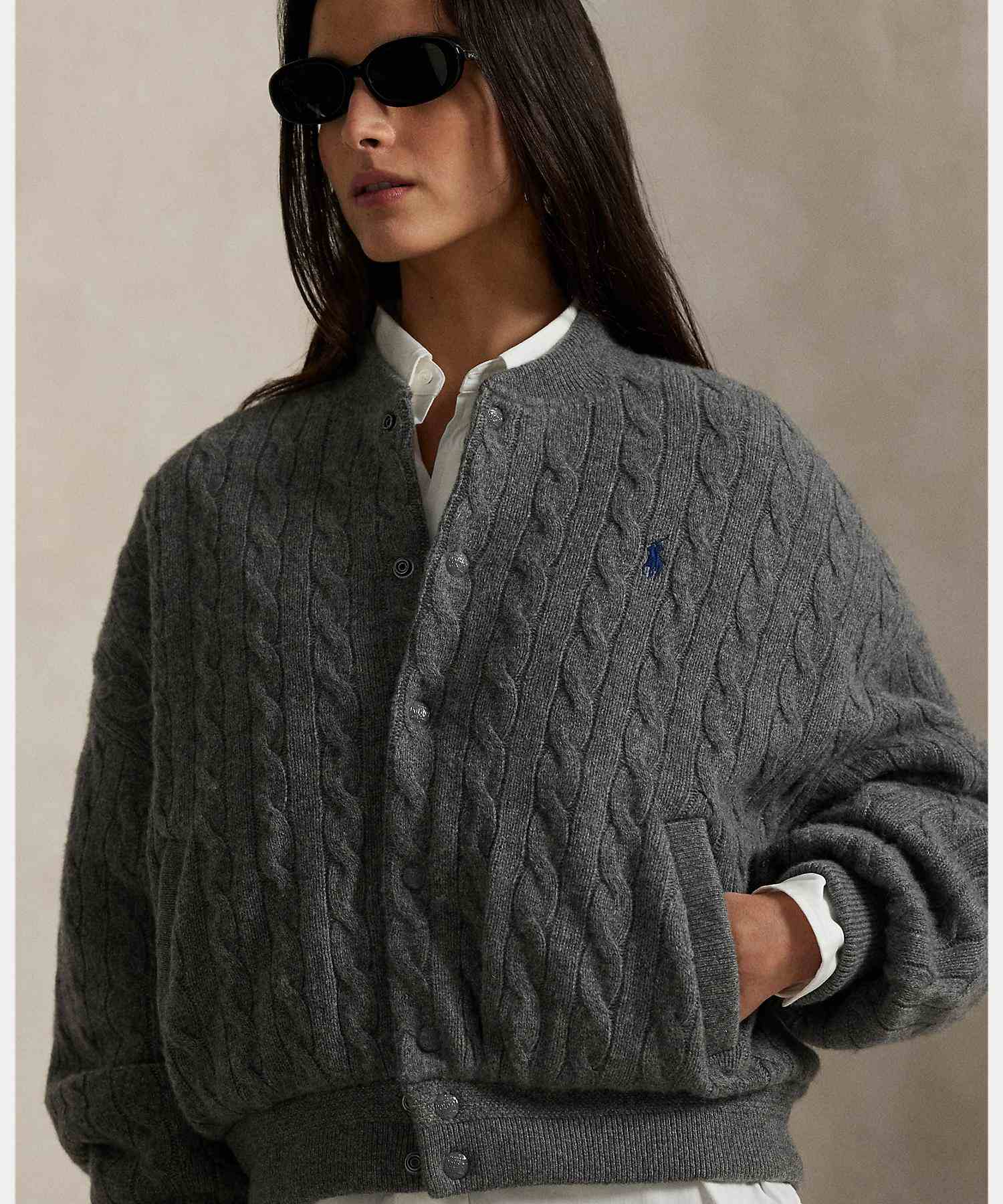 ポロ ラルフ ローレン POLO RALPH LAUREN ケーブルニット ウールカシミヤ ボンバー ジャケット （020グレー） 020グレー