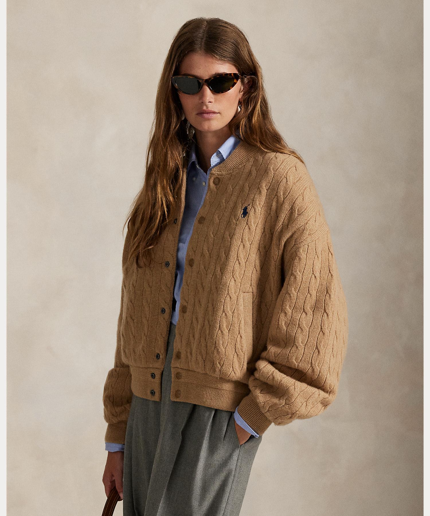 ポロ ラルフ ローレン POLO RALPH LAUREN ケーブルニット ウールカシミヤ ボンバー ジャケット （260ブラウン） 260ブラウン